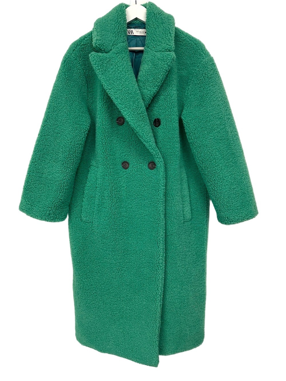 Zara Teddy Bear Coat Green Double Breasted Long Oversized Medium NWOT